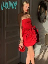 Lunivop Women Fashion Red Flower Strapless Mini Dress Chic Backless Sleeveless Bodycon Elegant